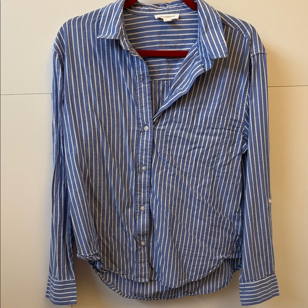 beachlunchlounge Blue and White Striped Women's Shirt